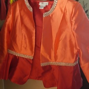 EY Boutique, size 18, satin look orange and hot pink dressy skirt set.